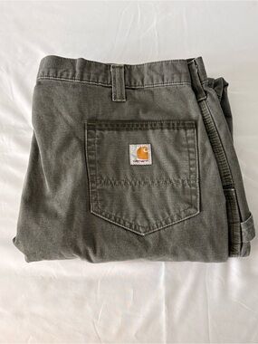 Carhartt Double Knee Ripstop Cargo Pants 40x30 Olive Green Stained Workwear